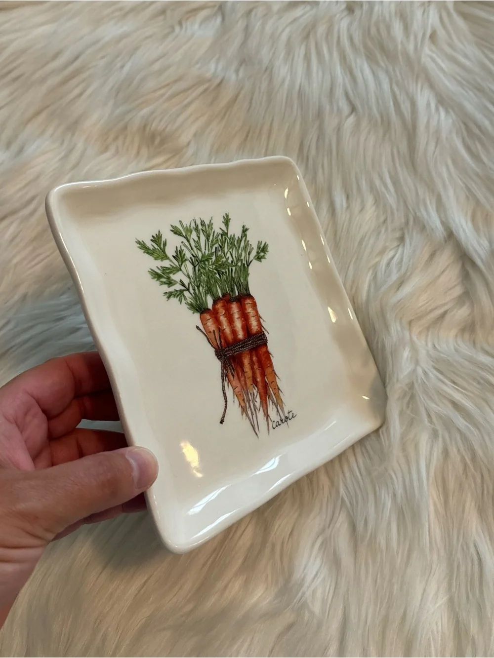 Vintage Ceramica Cuore Hand-Painted Carrot Square Plate